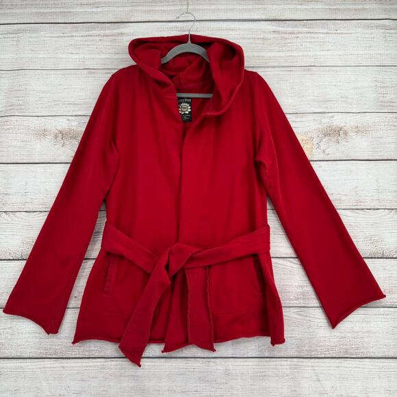 Lucky Brand Jingo Belted Wrap Cardigan Hooded Sweatshirt Womens Large Red - Picture 1 of 14